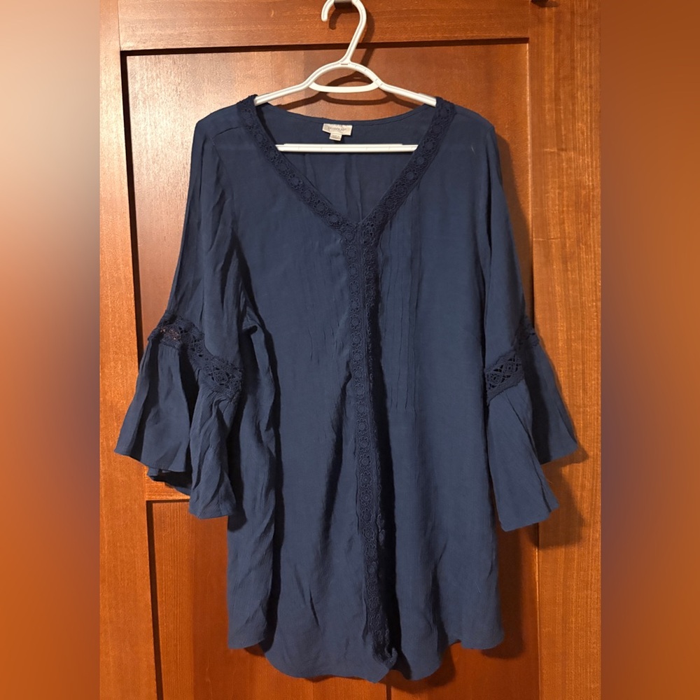 Avenue Deep Blue Lace Trim Top - Picture 1 of 7